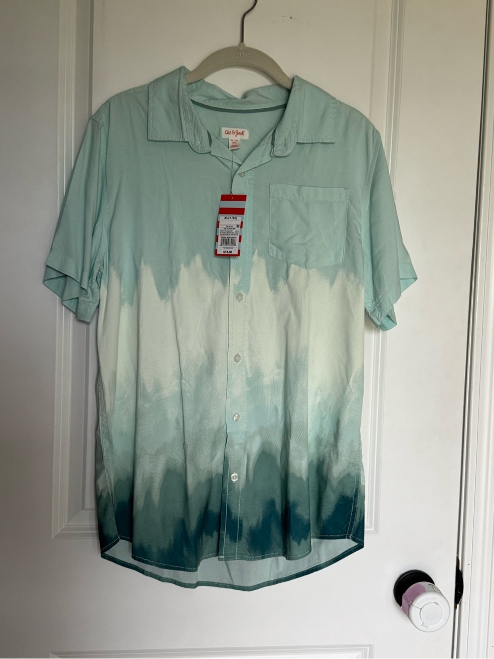 Cat & Jack Boy’s Ombre Short-Sleeve Button-Up Shirt - Mint to Teal
